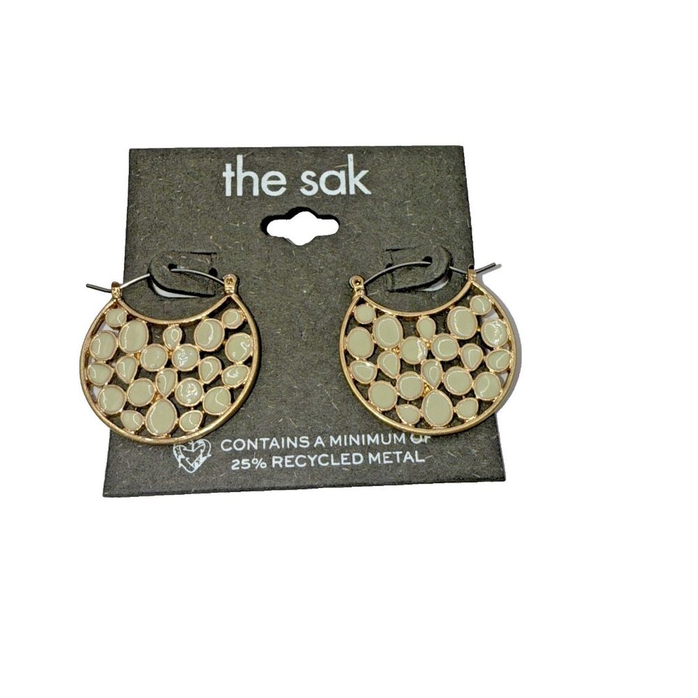 The Sak Honeycomb Round Cream Gold Clip Top Earrings - Picture 3 of 4